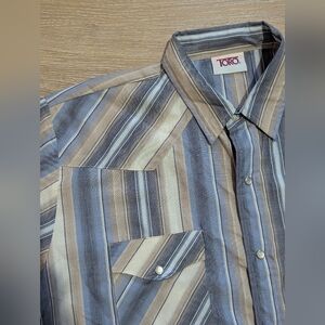 Vintage‎ Toro Short Sleeve Western Shirt  Vertical Stripe Pearl Snap Buttons